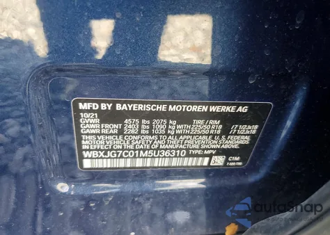 2021 BMW X1 Sdrive28I from USA, damaged, VIN WBXJG7C01M5U36310